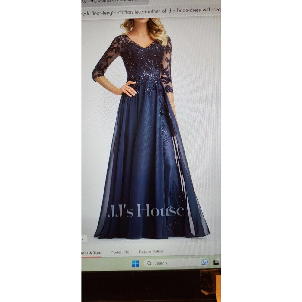 Women's V-Neck Floor-Length Chiffon Formal Dress - Size 20W, Navy, New With Tag